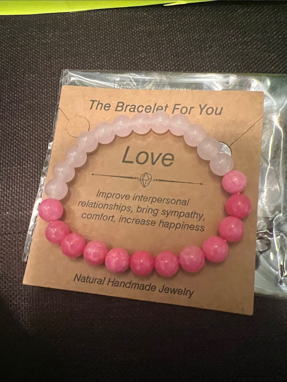 #2520**Love Pink Beaded Stretch Bracelet - Natural Handmade Jewelry - Picture 1 of 17